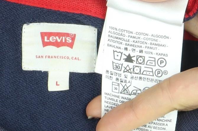 Levi's Mens Blue Red Logo Crew Neck Cotton Sweatshirt L Regular Fit