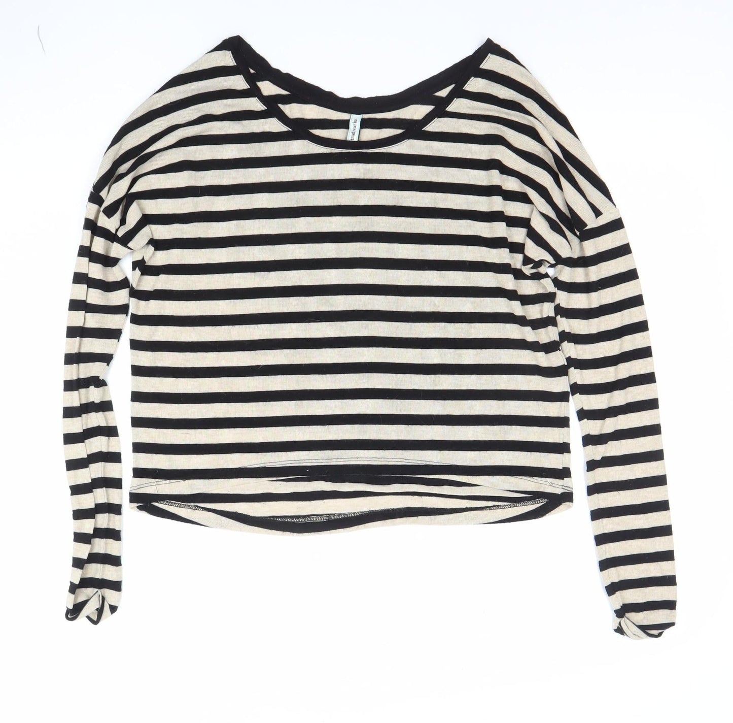 Stradivarius Women’s Black Striped Long Sleeve Boat Neck Top Size S