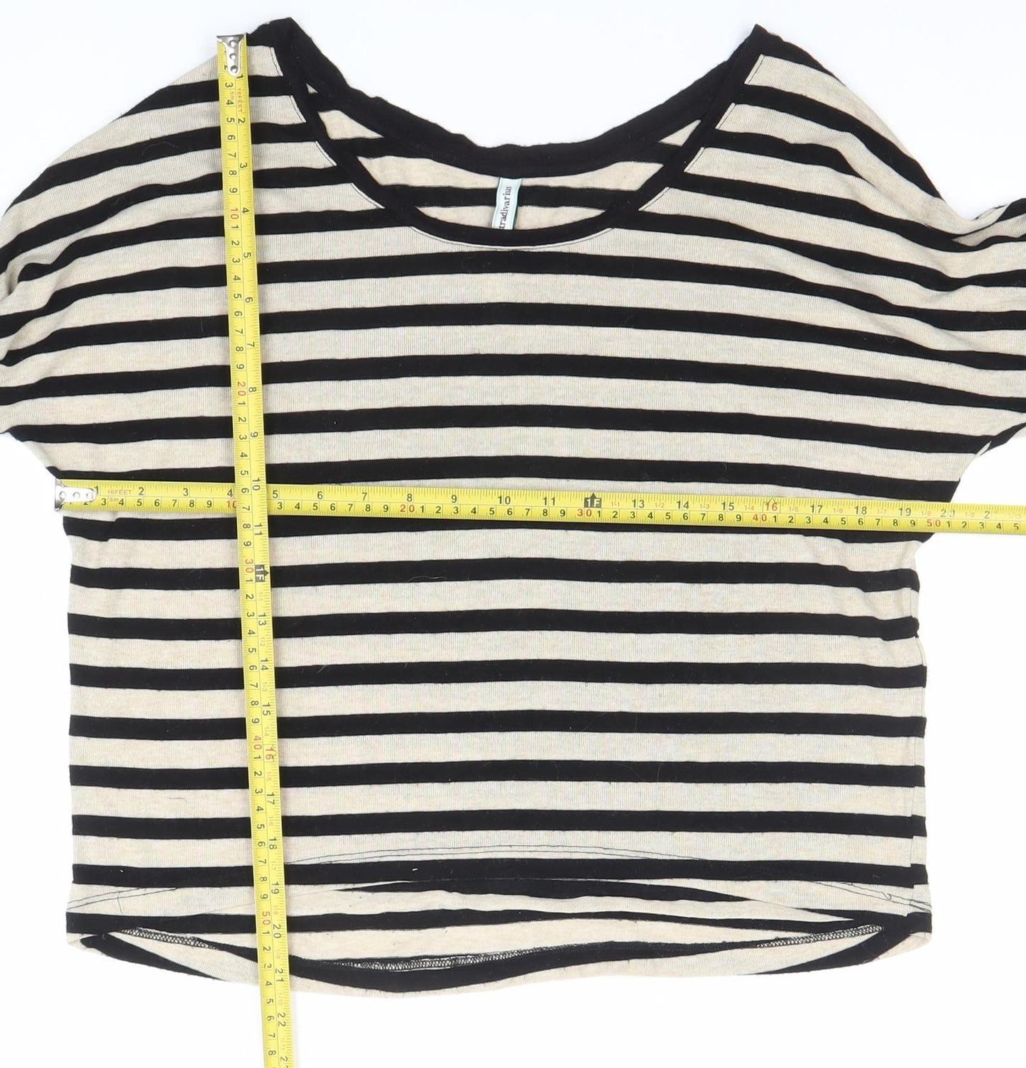Stradivarius Women’s Black Striped Long Sleeve Boat Neck Top Size S