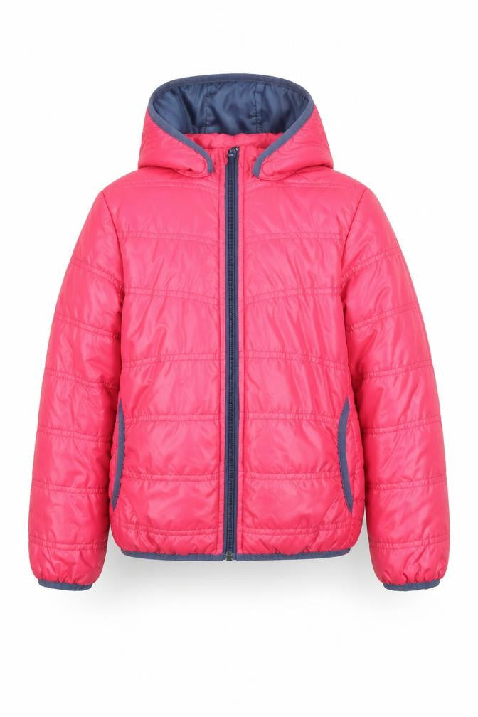 Front view of NAME IT girls’ pink hooded puffer jacket 7 years lightweight winter coat