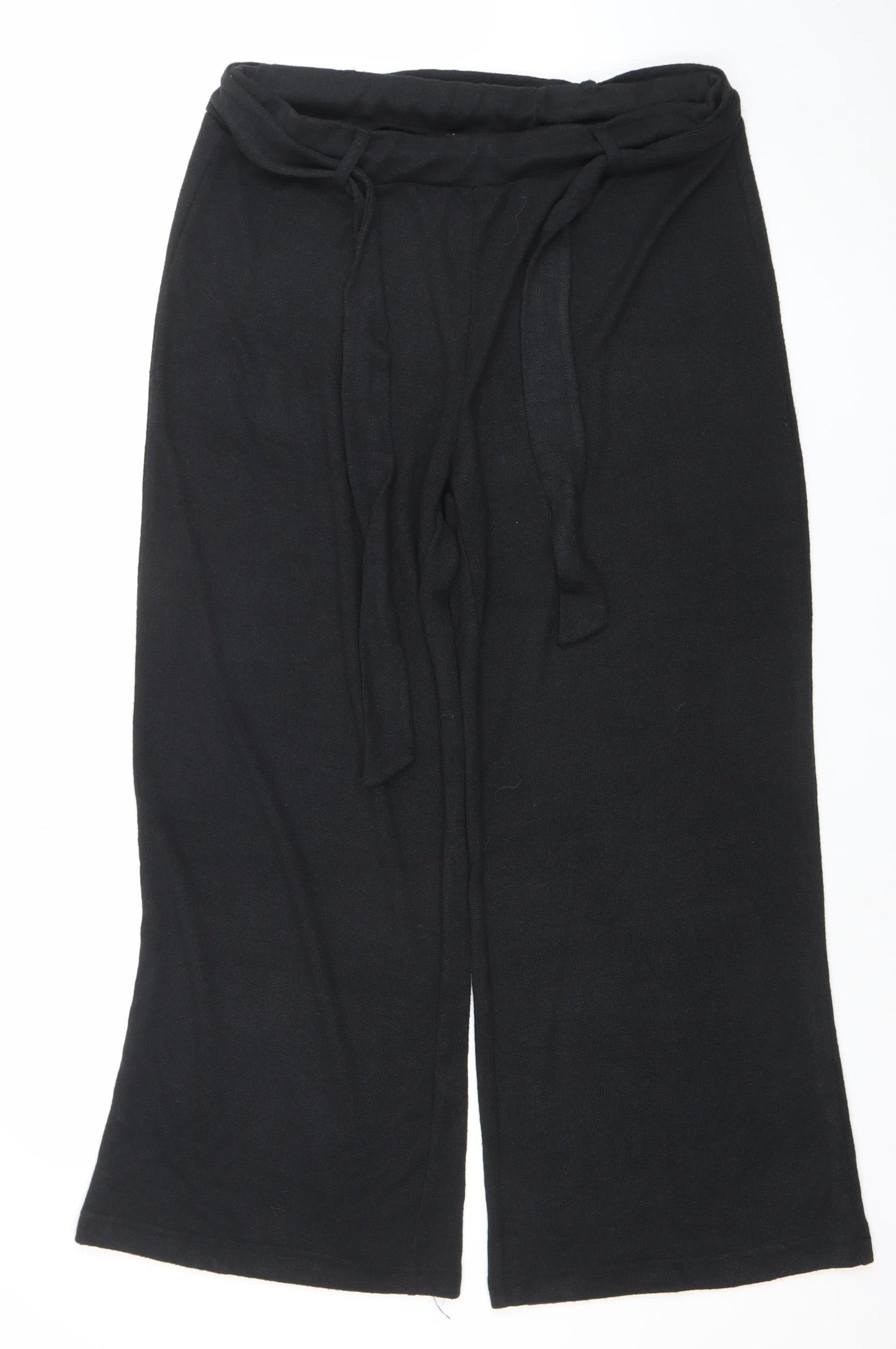 Cortefiel Womens Black Wide-Leg Cotton Linen Trousers Size 12