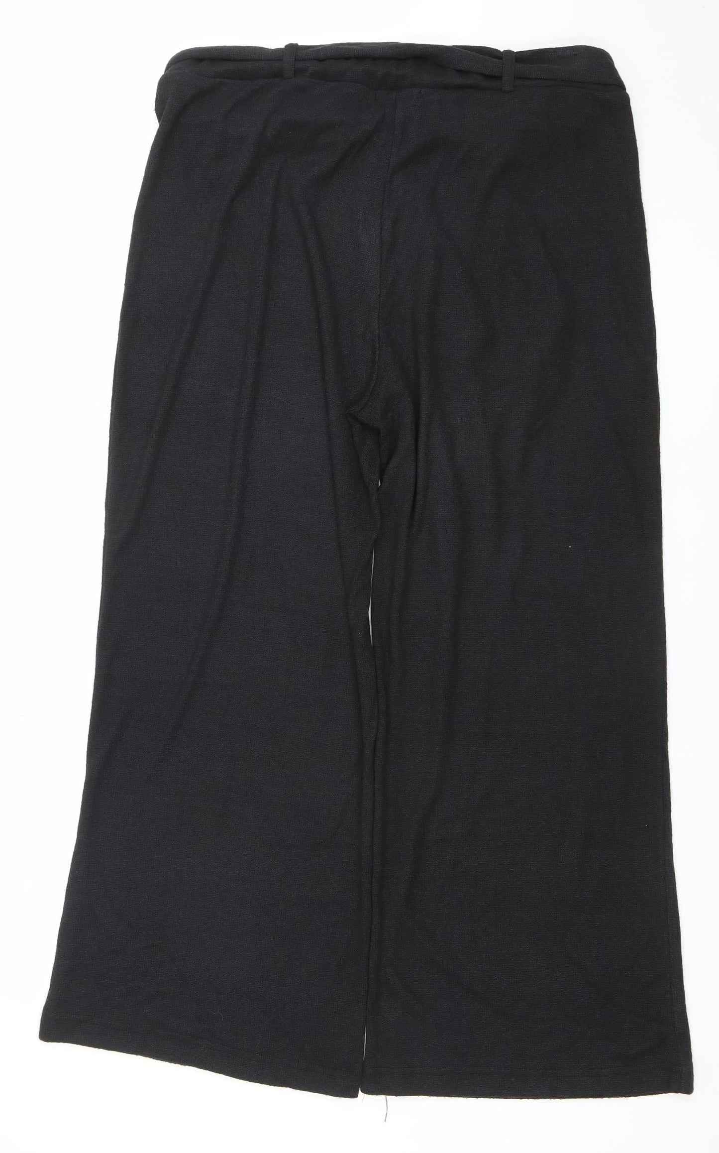 Cortefiel Womens Black Wide-Leg Cotton Linen Trousers Size 12