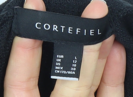 Cortefiel Womens Black Wide-Leg Cotton Linen Trousers Size 12