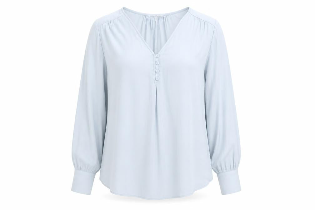 Maison d'Amélie Women’s Blue Long Sleeve V-Neck Blouse UK M