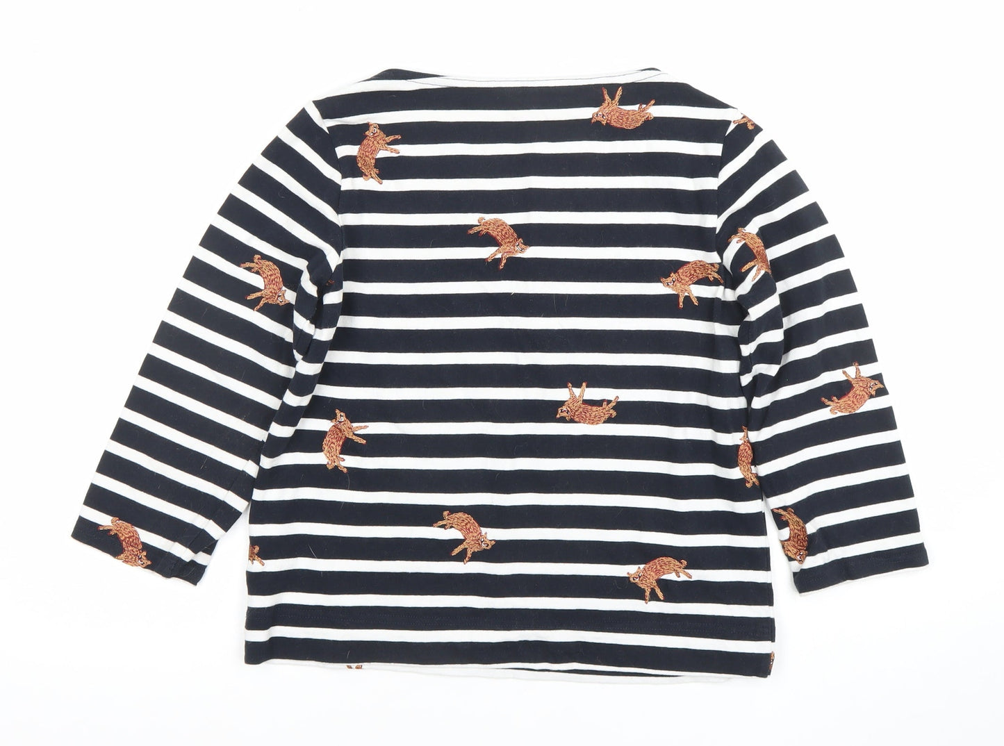 Gorman Women Black White Striped Cat Embroidered Long Sleeve Top Size 6