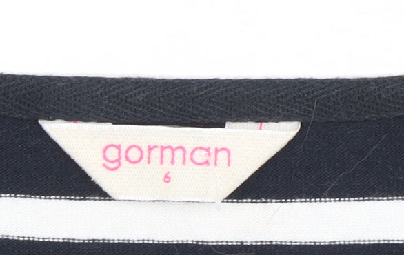 Gorman Women Black White Striped Cat Embroidered Long Sleeve Top Size 6