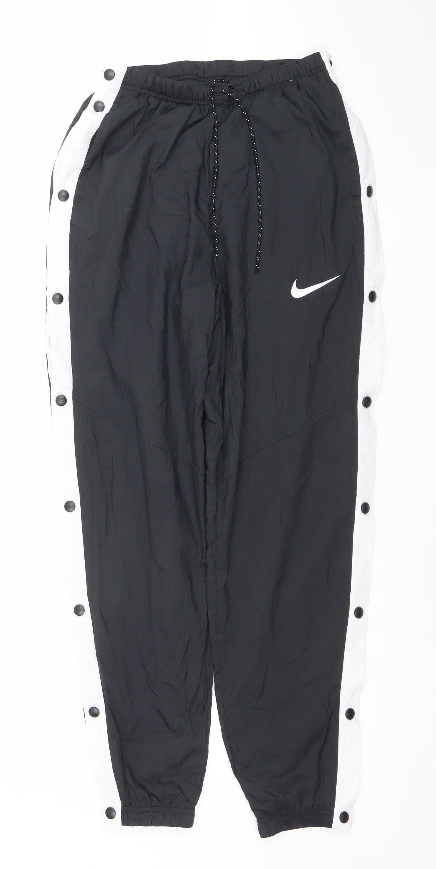 Nike Men's Black XS Track Pants with Snap Sides and Drawstring Waist