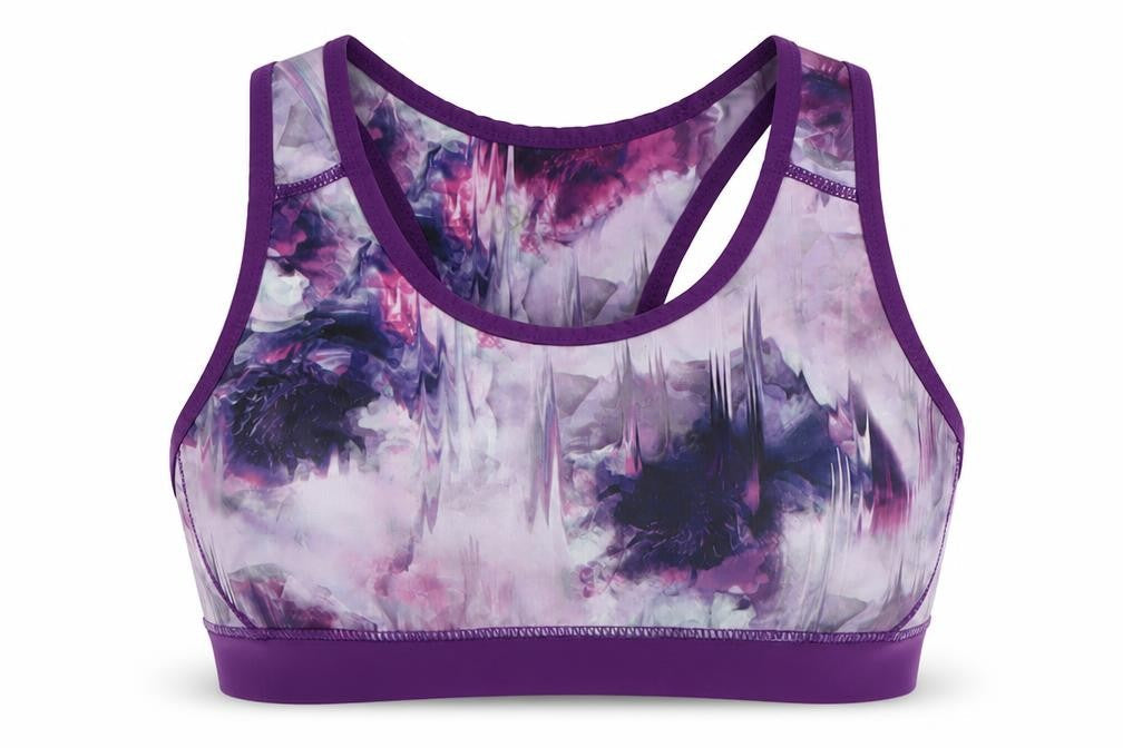 USA Pro Women's Purple Abstract Racerback Sports Bra Size 13-14 Medium Support