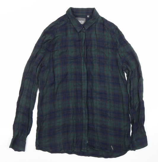 Superdry Men Green Blue Plaid Button-Up Shirt Size S Viscose