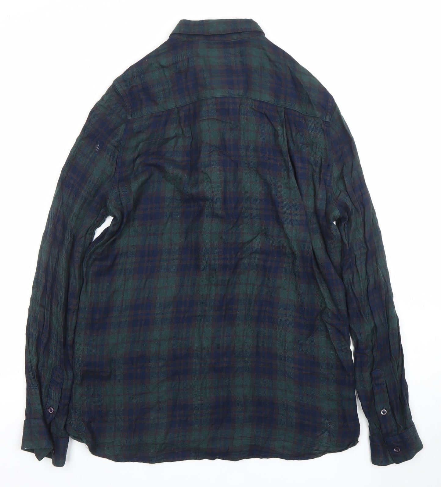 Superdry Men Green Blue Plaid Button-Up Shirt Size S Viscose