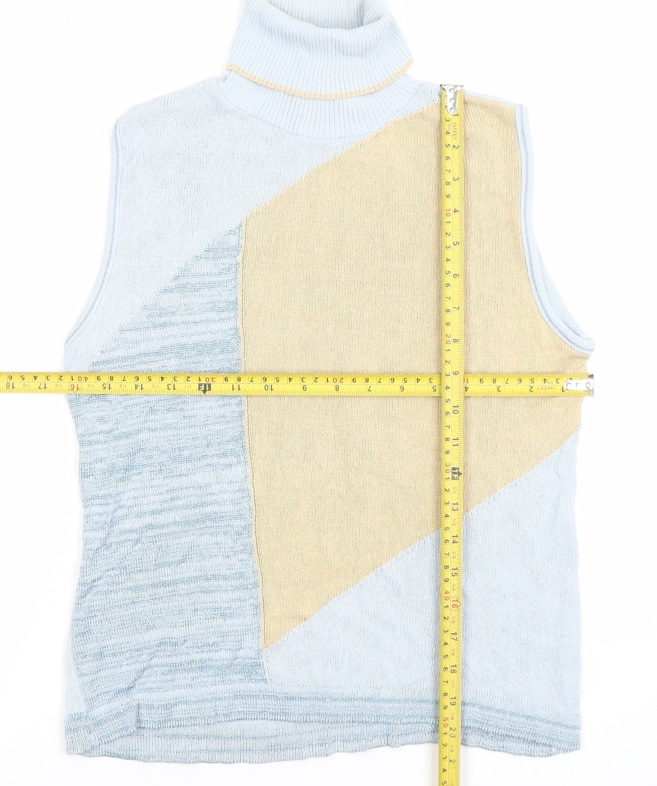 Carrig Donn Women's Blue Beige Knit Sleeveless Roll Neck Tank Top M