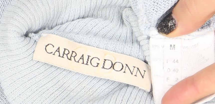 Carrig Donn Women's Blue Beige Knit Sleeveless Roll Neck Tank Top M