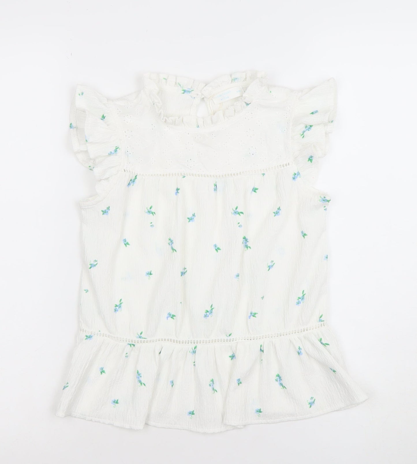 Leigh Tucker Willow Girls White Floral Ruffle Blouse 9-10 Years