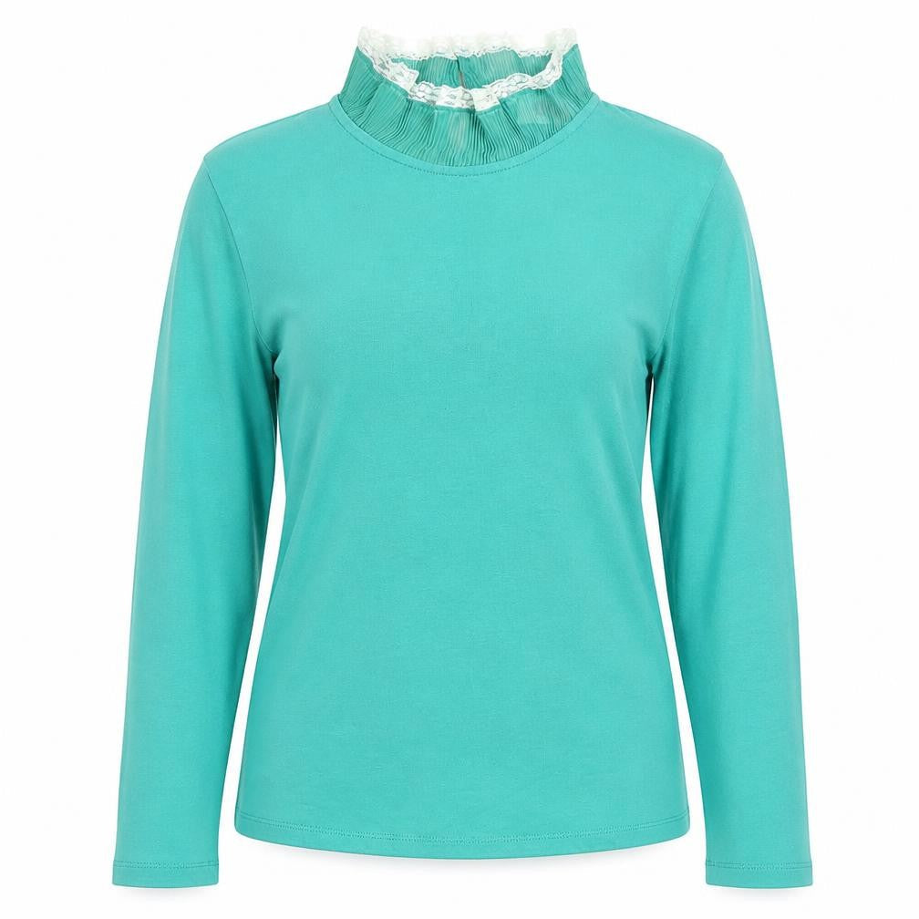 SAVIOM Women's Green High Neck Long Sleeve Cotton Jersey Blouse Size 10