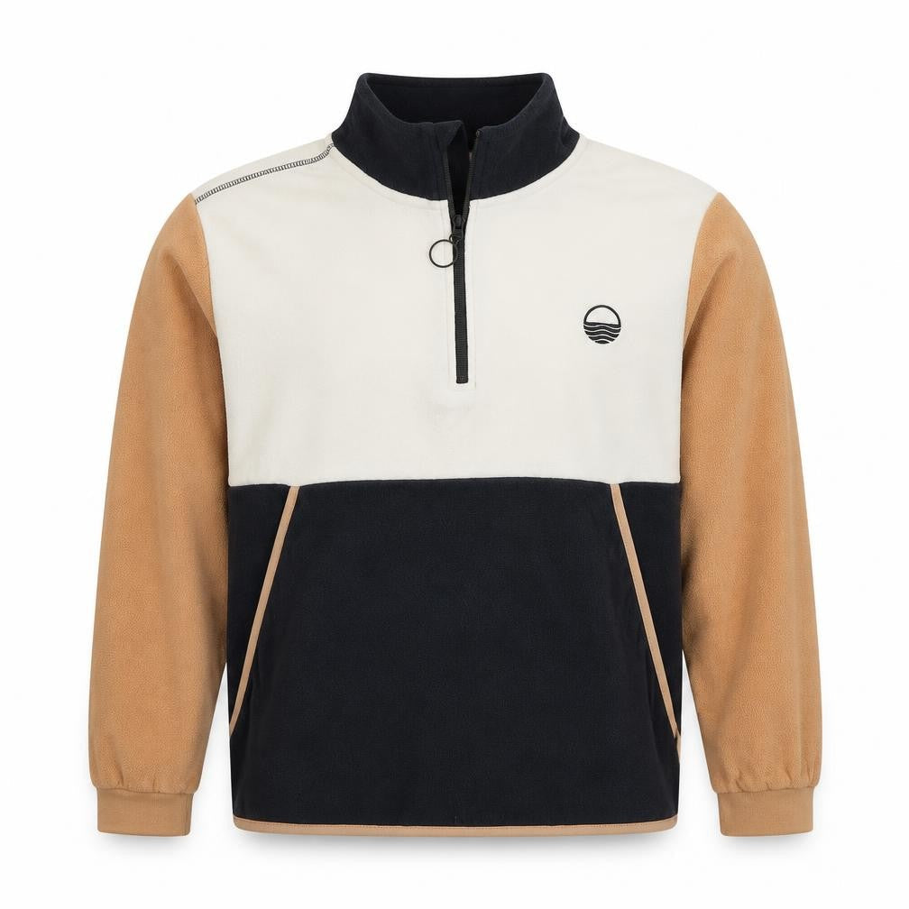 West Quay Women's Beige Black Colourblock 1/4 Zip Fleece Sweatshirt Size 8