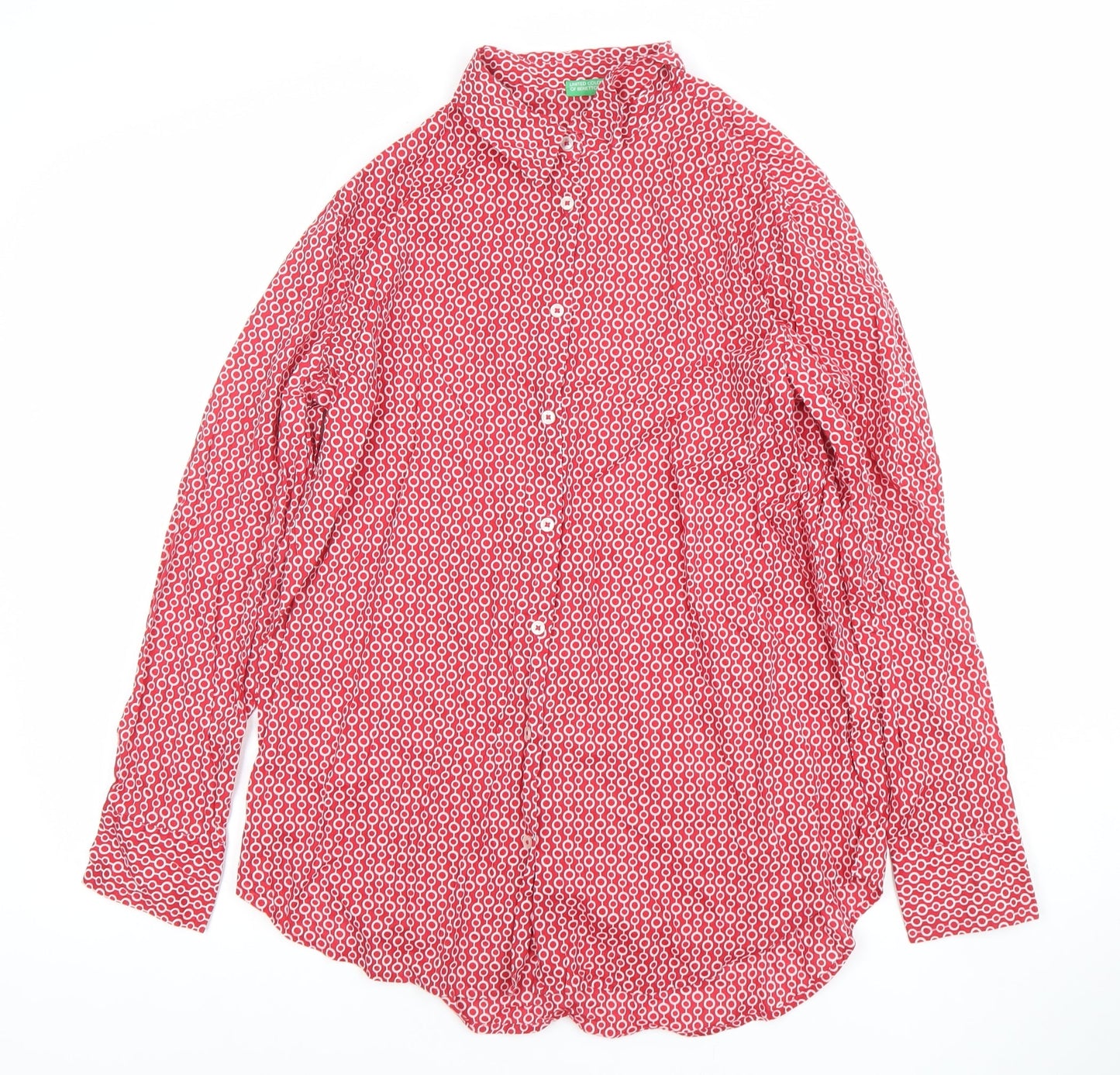 United Colors of Benetton Women's Red Geometric Button-Up Shirt Size S