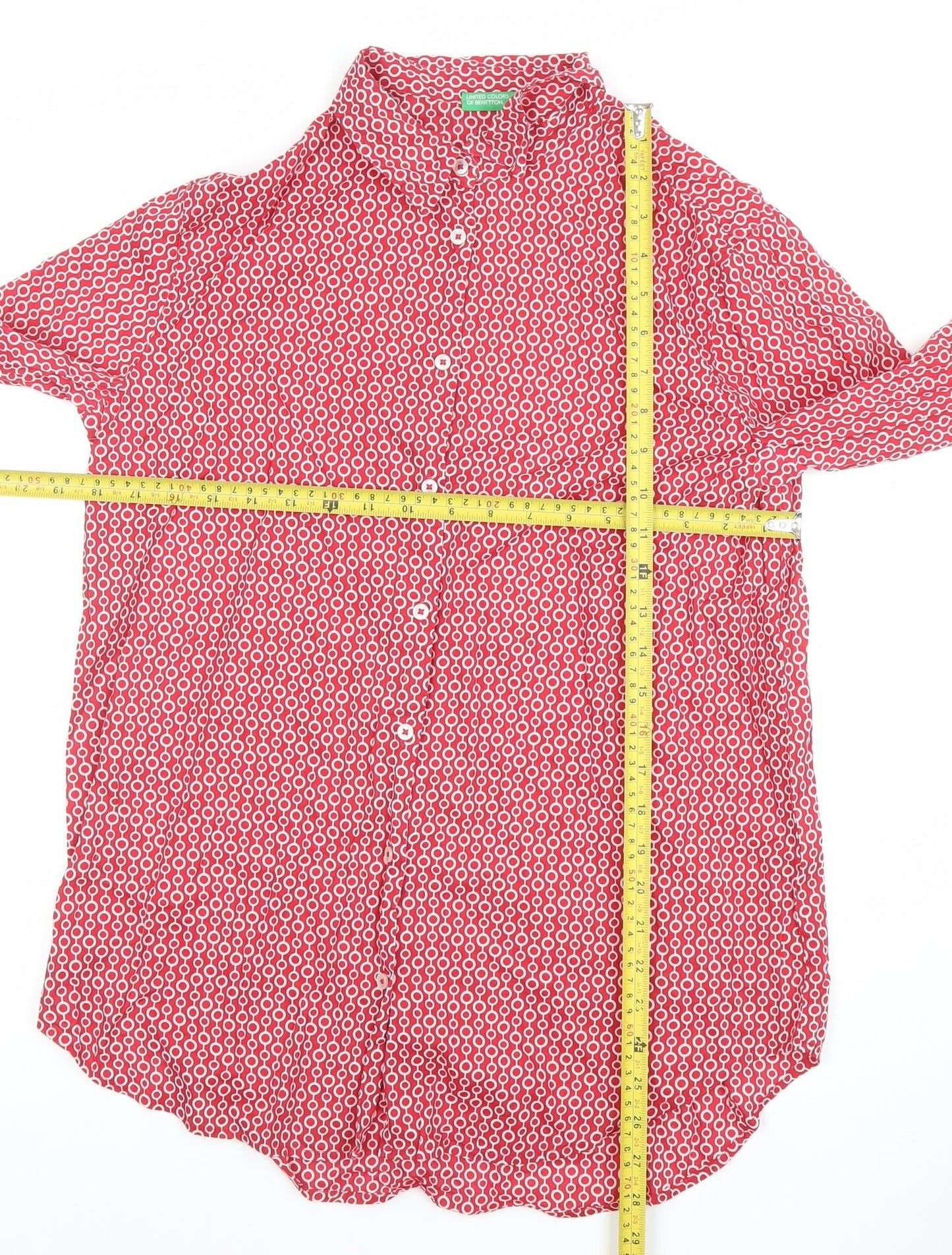 United Colors of Benetton Women's Red Geometric Button-Up Shirt Size S