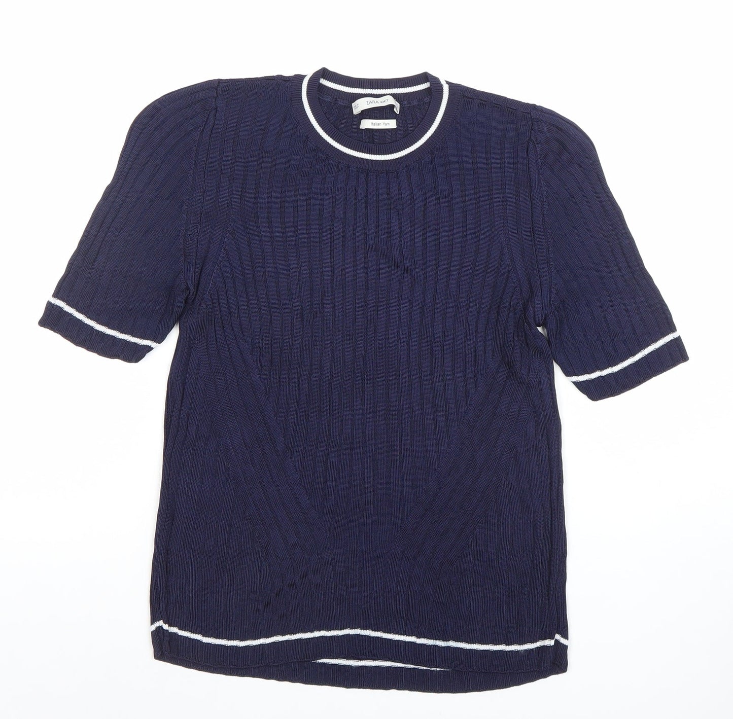 Zara Knit Women's Blue Short Sleeve Cotton Blend Top Size S
