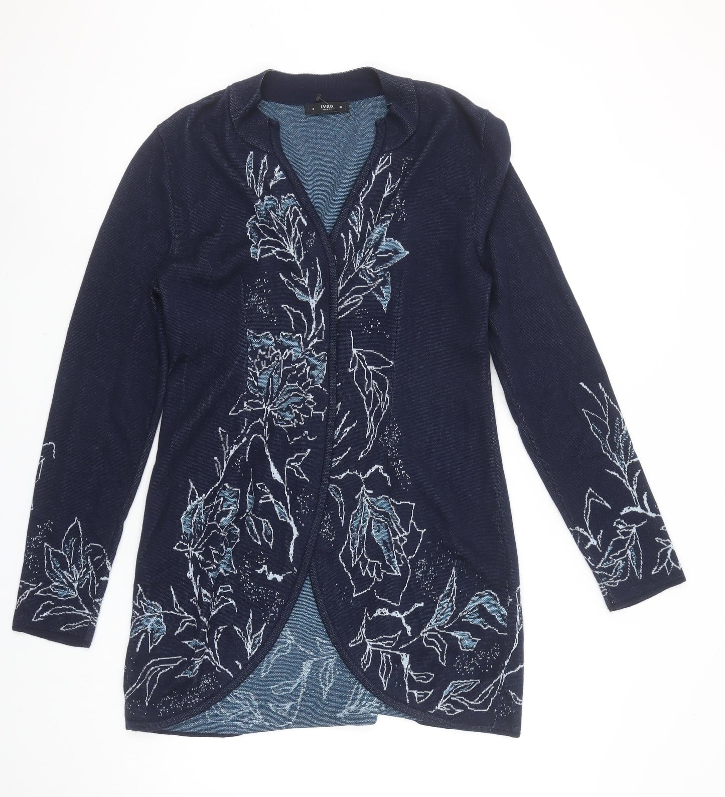 Ivko Women Blue Floral Embroidered Cotton Cardigan Size 8