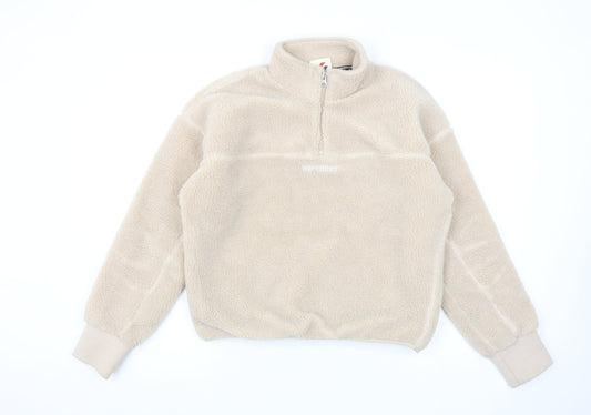 Superdry Women's Beige 1/4 Zip Fleece Pullover Sweatshirt UK 10