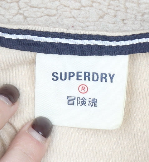 Superdry Women's Beige 1/4 Zip Fleece Pullover Sweatshirt UK 10