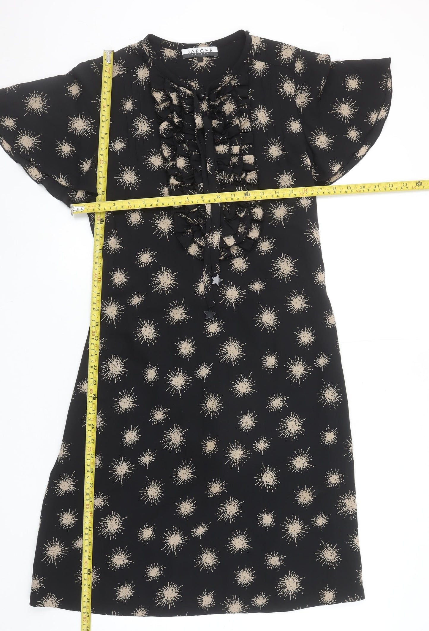 Jaeger Women’s Black Silk Ruffle Shift Dress Size 12