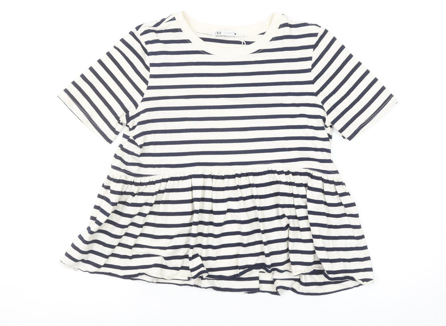Zara Women Multicoloured Striped Relaxed Cotton Tunic T-Shirt S