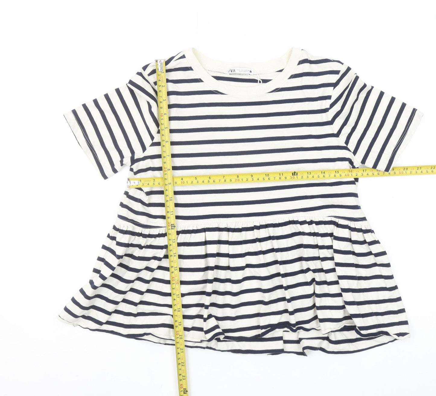Zara Women Multicoloured Striped Relaxed Cotton Tunic T-Shirt S