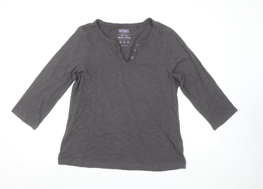 FatFace Women's Grey Organic Cotton Henley 3/4 Sleeve T-Shirt UK 12