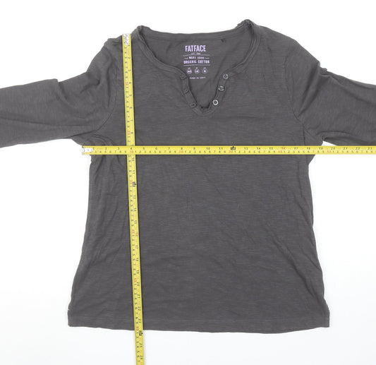 FatFace Women's Grey Organic Cotton Henley 3/4 Sleeve T-Shirt UK 12