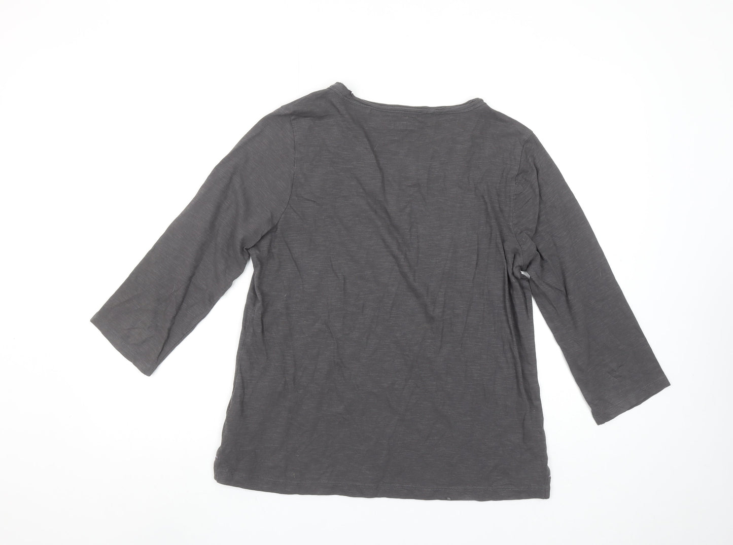 FatFace Women's Grey Organic Cotton Henley 3/4 Sleeve T-Shirt UK 12