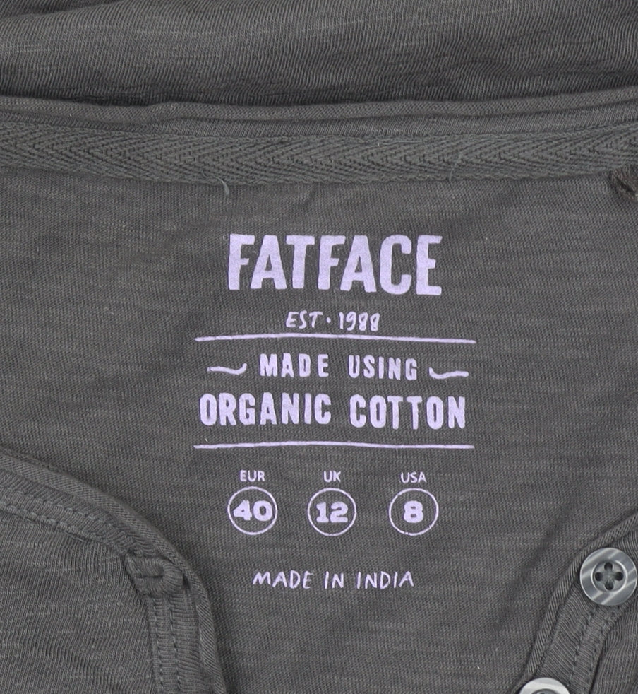 FatFace Women's Grey Organic Cotton Henley 3/4 Sleeve T-Shirt UK 12