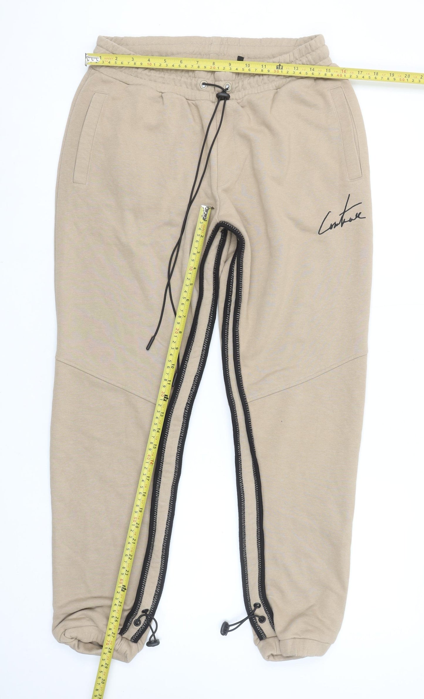 Couture Beige Womens Jogger Trousers M Regular Fit Zip Detail