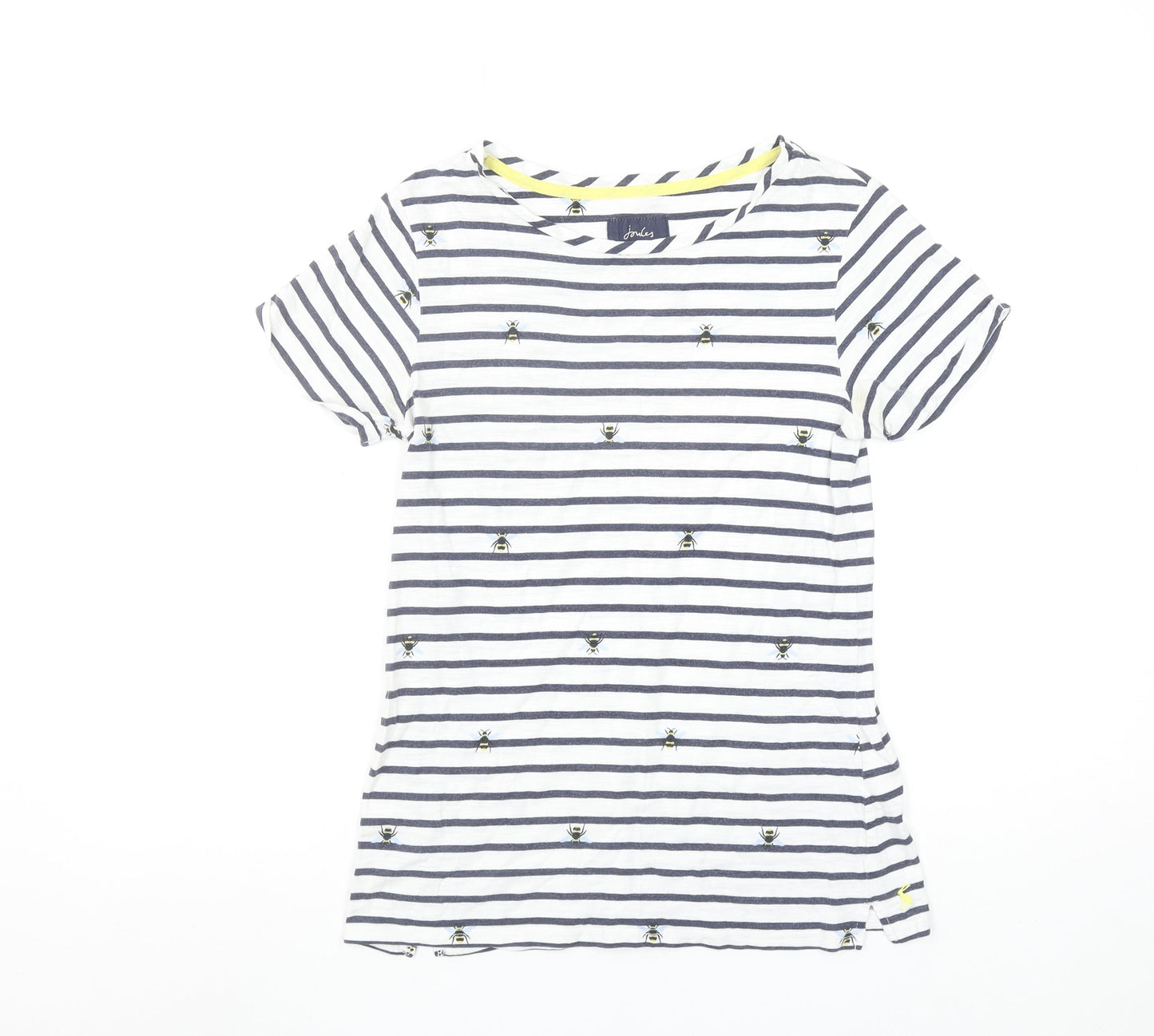 Joules Women's White Striped Bee Embroidered Cotton T-Shirt UK 8