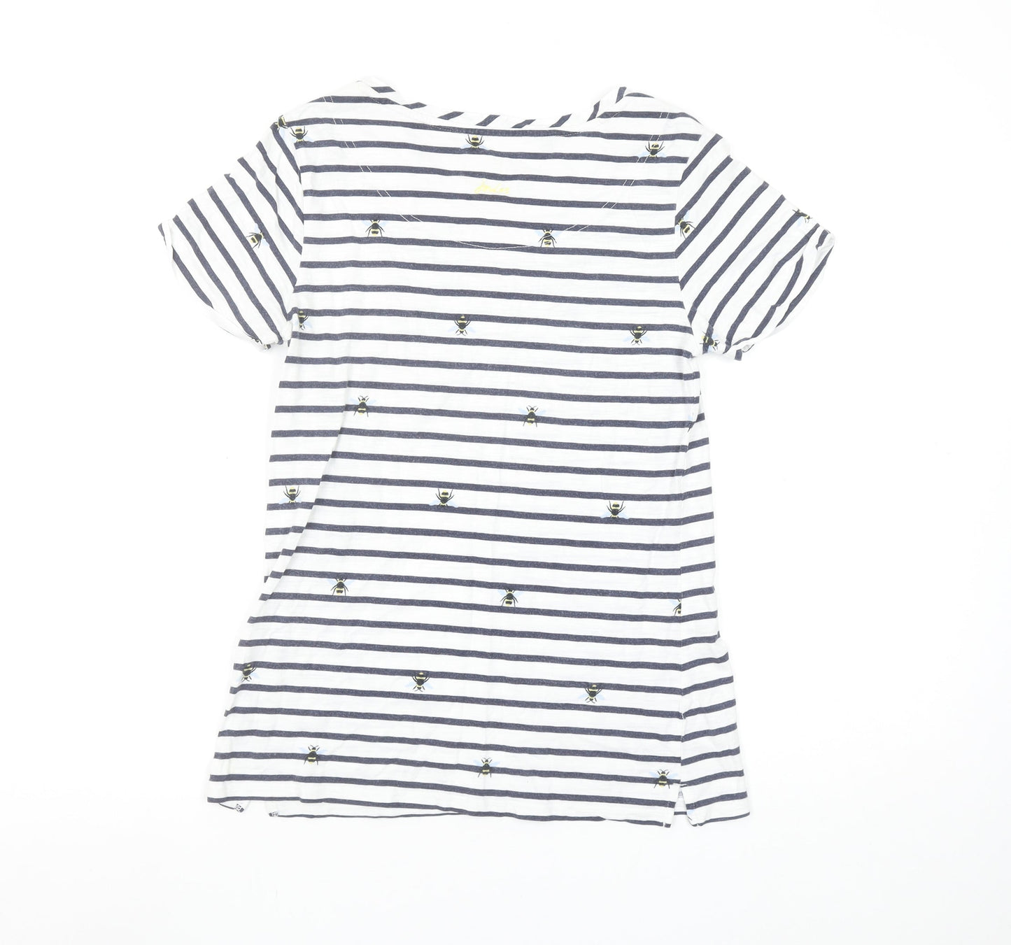 Joules Women's White Striped Bee Embroidered Cotton T-Shirt UK 8