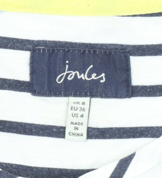 Joules Women's White Striped Bee Embroidered Cotton T-Shirt UK 8