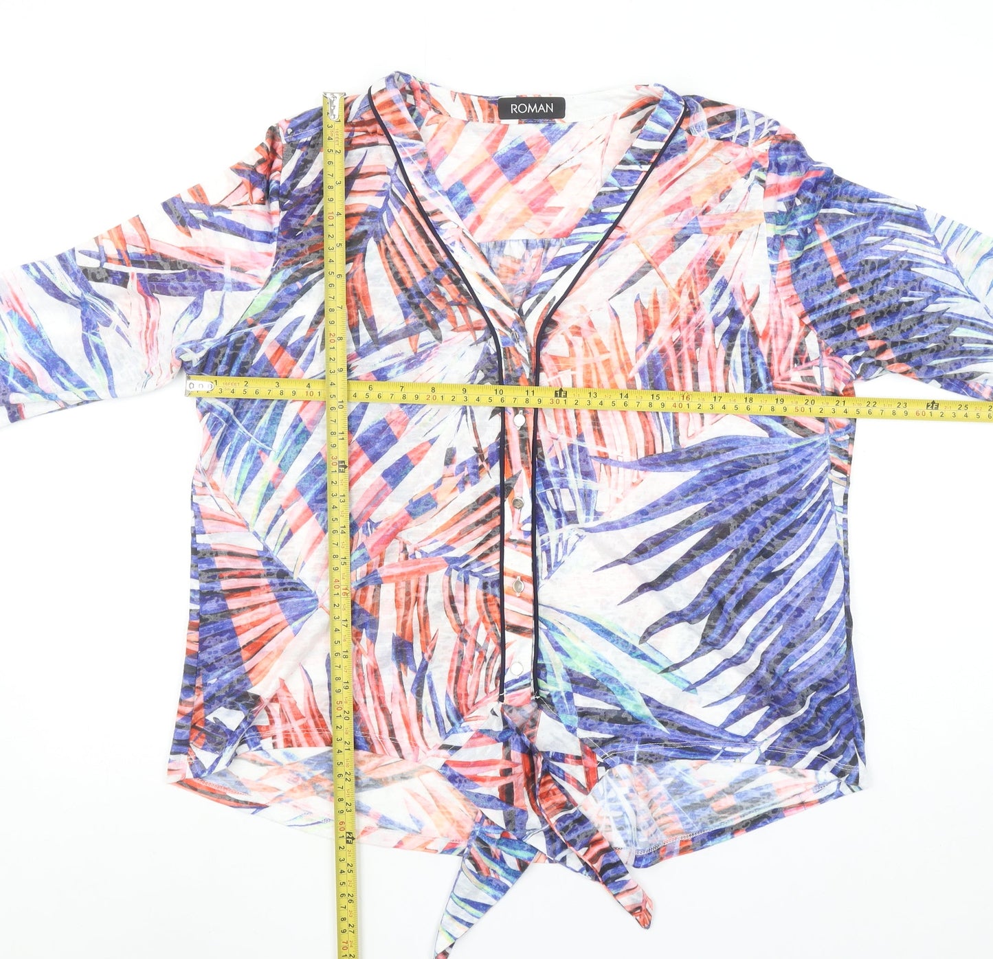 Roman Women’s Multicoloured Tropical Button Tie Front Blouse M