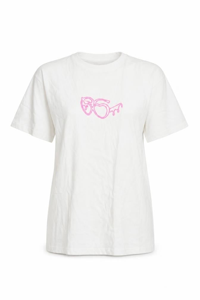 Front view of I Saw It First Women White Love Island Cotton T-Shirt, size S