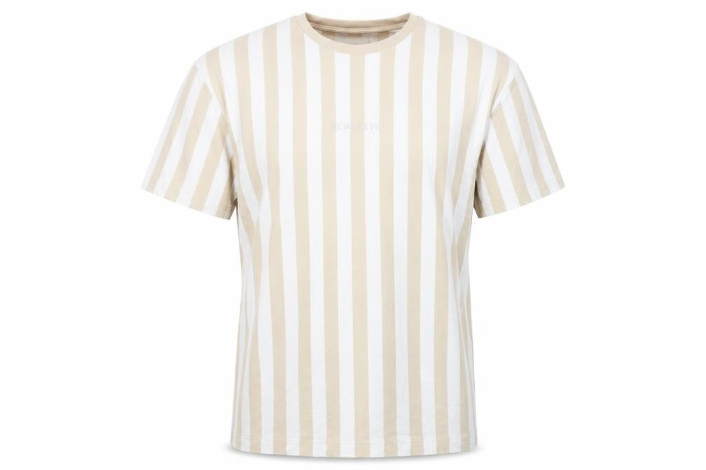 Topman Men's Beige White Striped XL Cotton Crew Neck T-Shirt