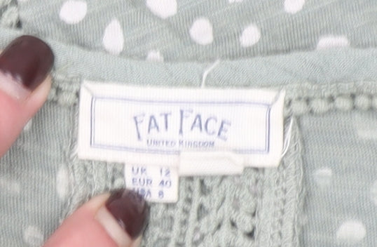 FatFace Women's Green Polka Dot Crochet Trim Tank Top UK 12