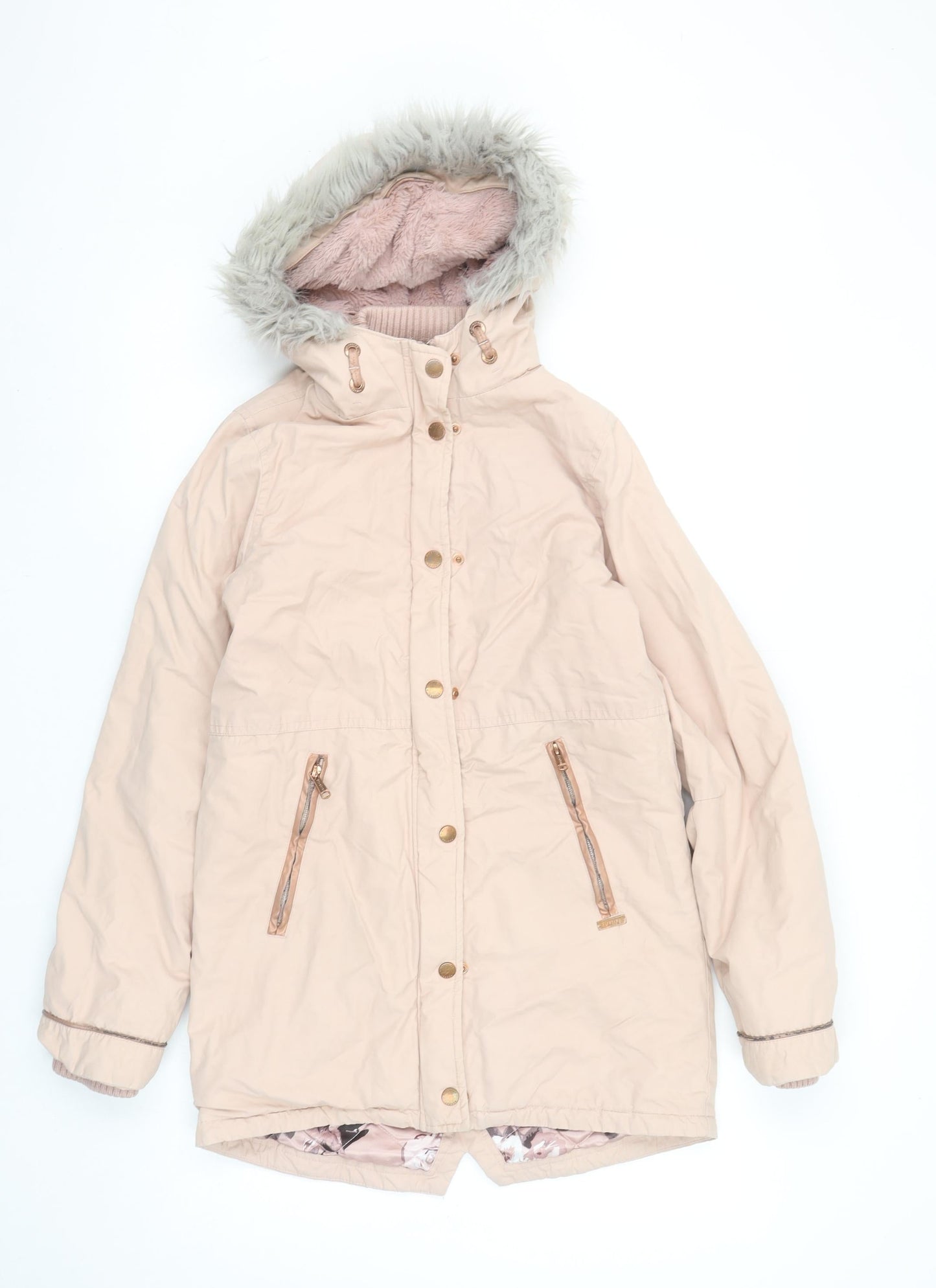 Firetrap Girls Beige Faux Fur Lined Hooded Parka Coat 12 Years