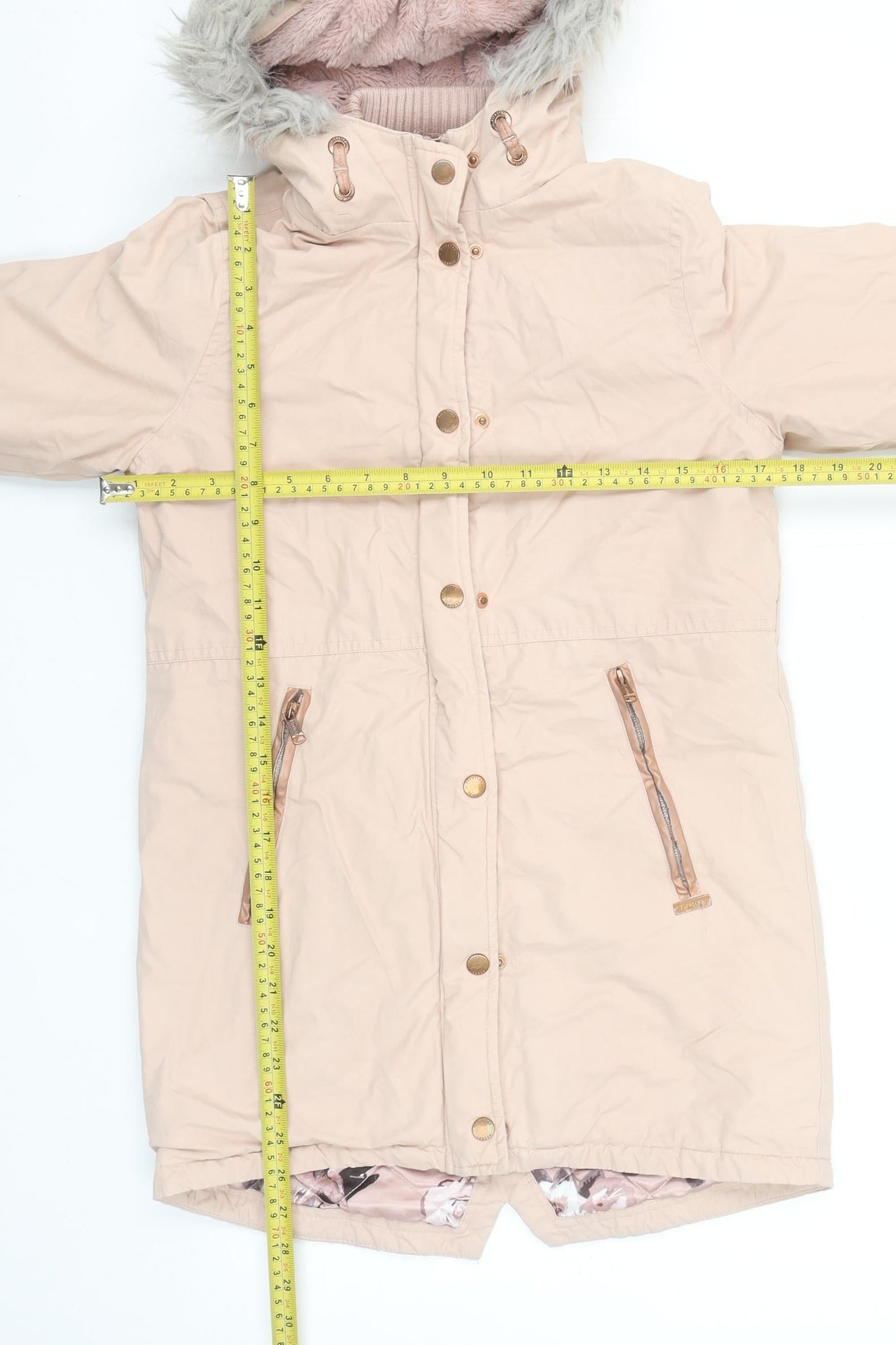 Firetrap Girls Beige Faux Fur Lined Hooded Parka Coat 12 Years