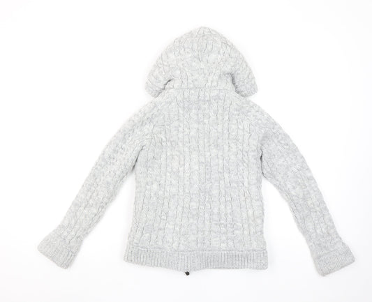 SoulCal & Co Boys Grey Hooded Cable-Knit Cardigan 9-10 Years Toggle Zip Warm