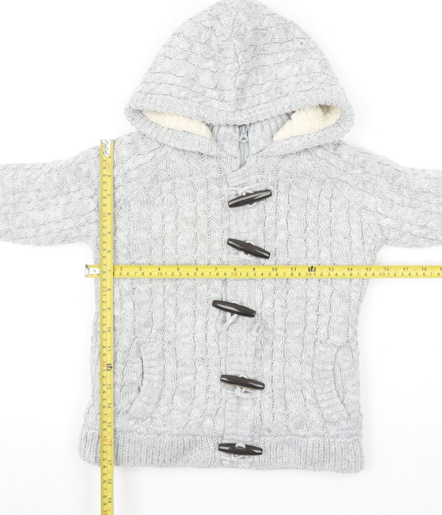 SoulCal & Co Boys Grey Hooded Cable-Knit Cardigan 9-10 Years Toggle Zip Warm