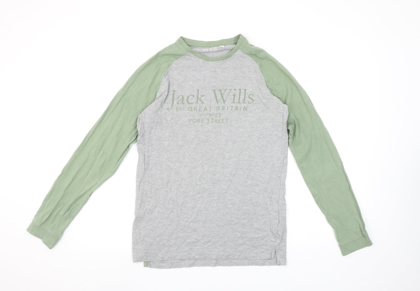Jack Wills Boys Grey & Green Long Sleeve Raglan T-Shirt 14-15 Years