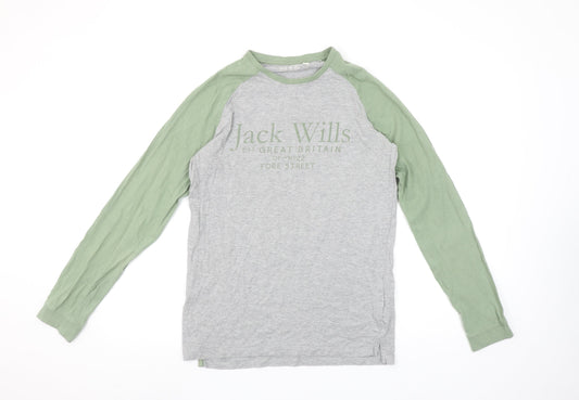 Jack Wills Boys Grey & Green Long Sleeve Raglan T-Shirt 14-15 Years
