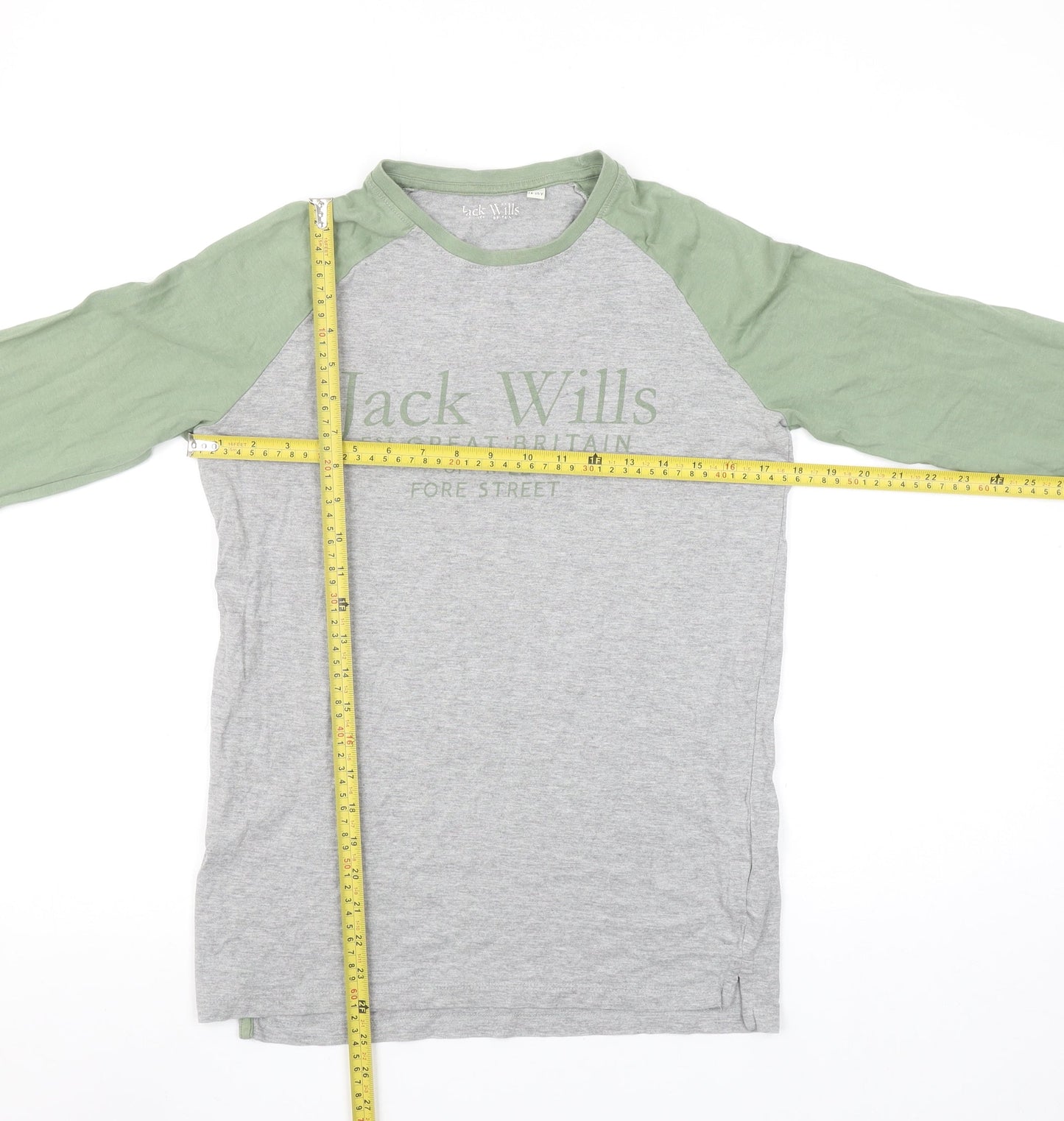 Jack Wills Boys Grey & Green Long Sleeve Raglan T-Shirt 14-15 Years