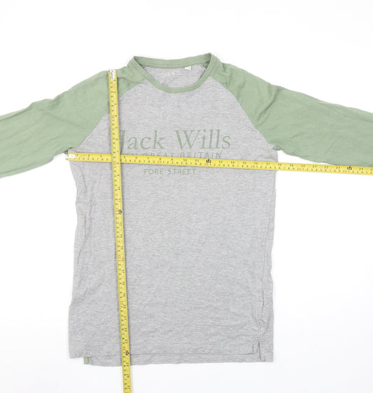 Jack Wills Boys Grey & Green Long Sleeve Raglan T-Shirt 14-15 Years