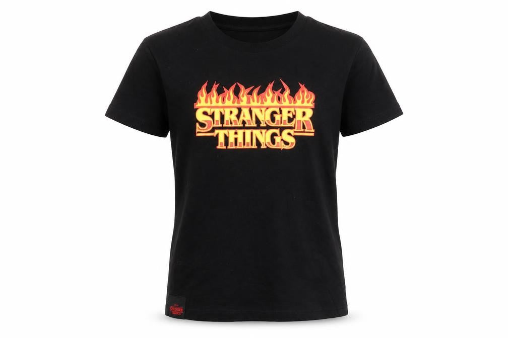 Front view of Marks & Spencer girls’ black stranger things graphic t-shirt 6-7 years