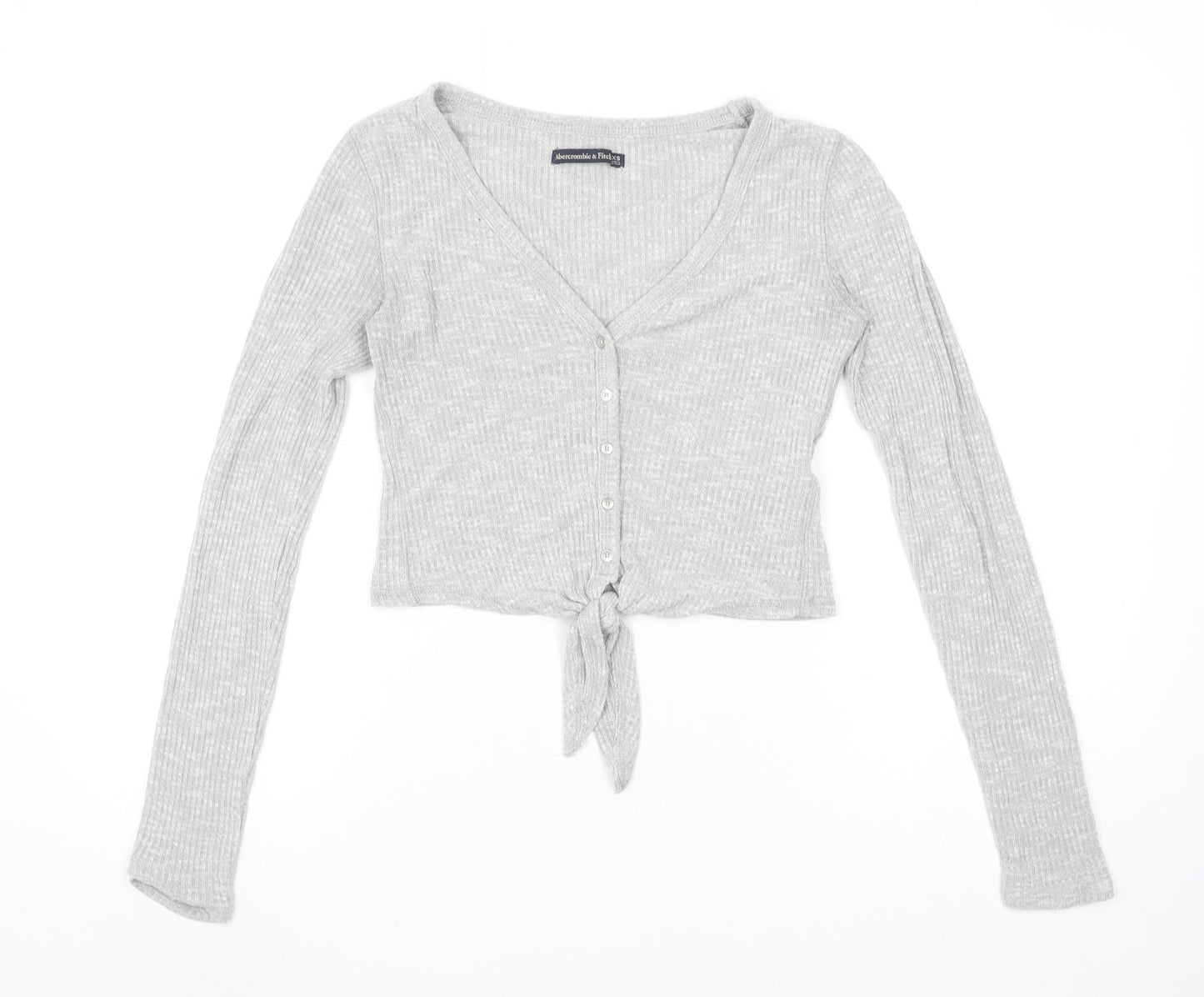 Abercrombie & Fitch Women's Grey XS Cropped Ribbed Button-Up Top